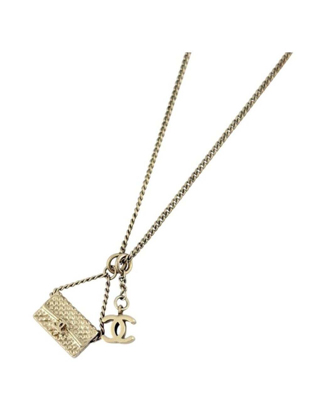 Chanel CC Logo Necklace Quilted Gold Plated